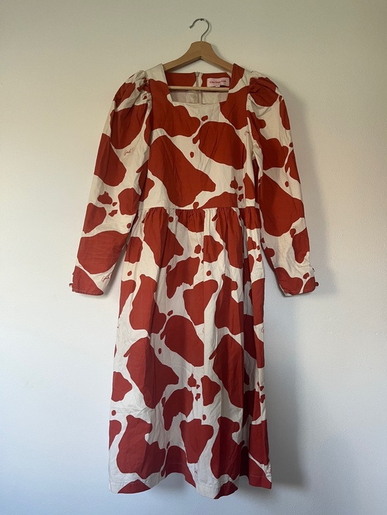 Lisa Says Gah Dresses & Skirts - Lisa Says Gah Red and Cream Abstract Puff-Sleeve Dress